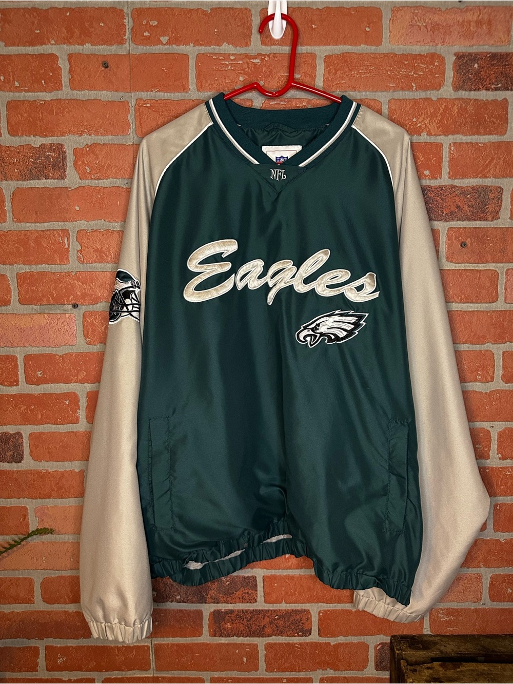 Philadelphia Eagles Vintage NFL Pullover Windbreaker Jacket Green Gray Size XL